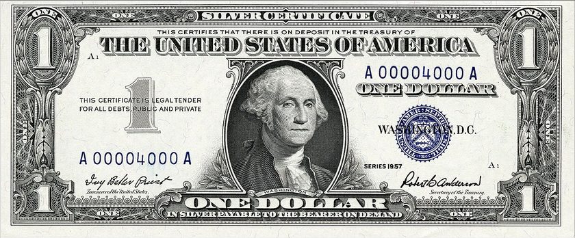 Front of a Series 1957 one-dollar silver certificate