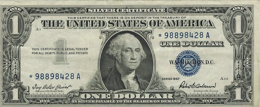 Front of a Series 1957 one-dollar silver certificate star note